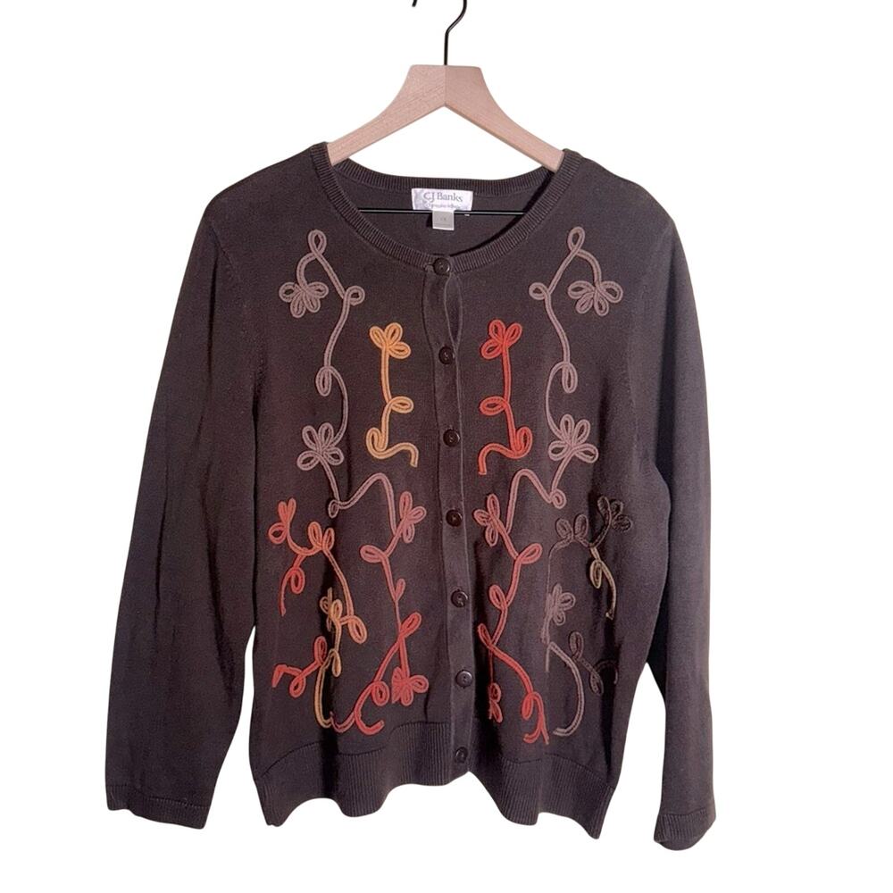 VNTG CJ BANKS lagenlook art deco embroidered cozy autumn cardigan 1X